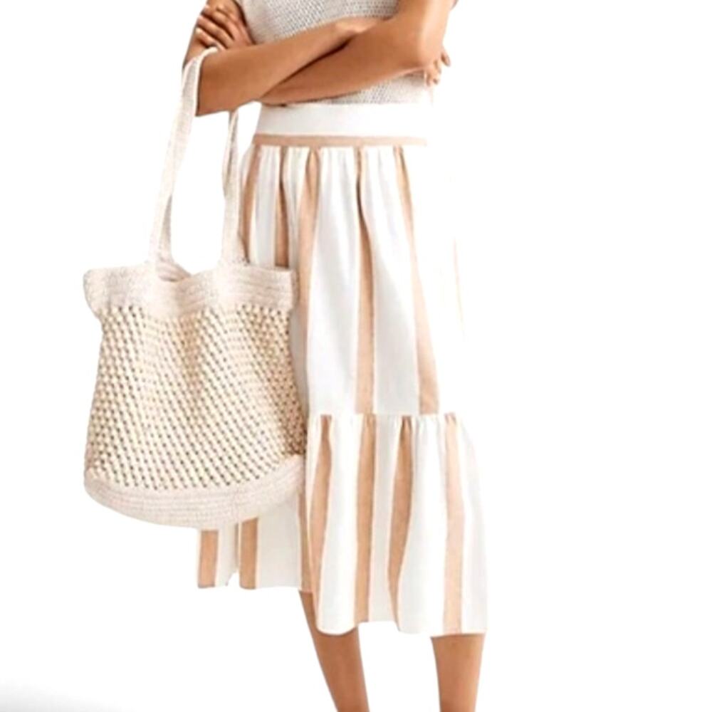 Madewell Cream and Tan Striped Midi Skirt